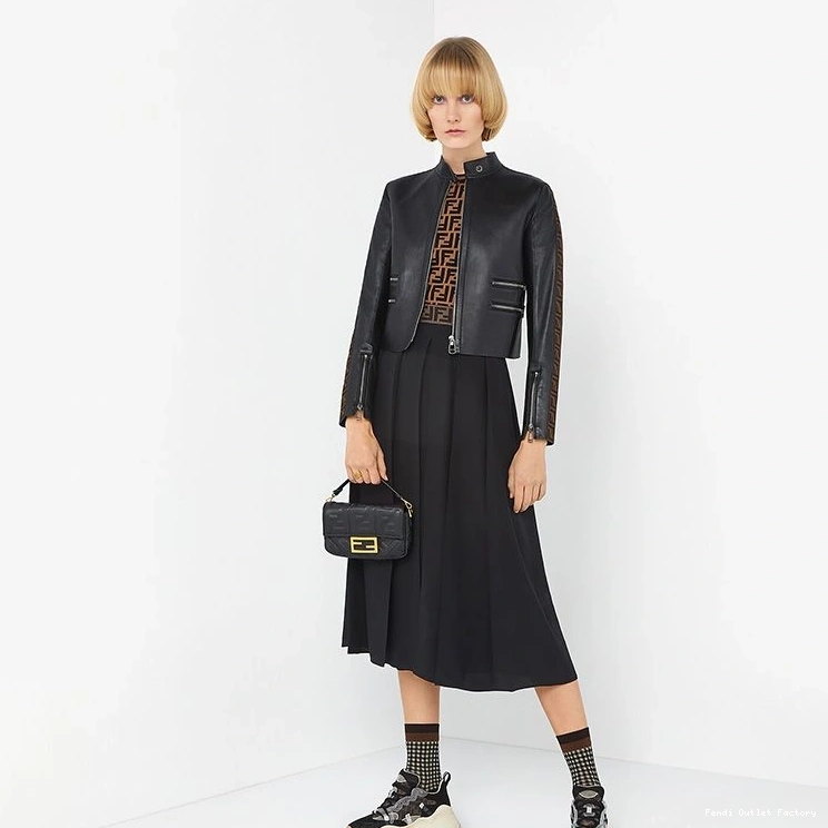 Affordable HOT Nappa Bag In Mini Fendi Baguette Leather Motif Black FF 0712